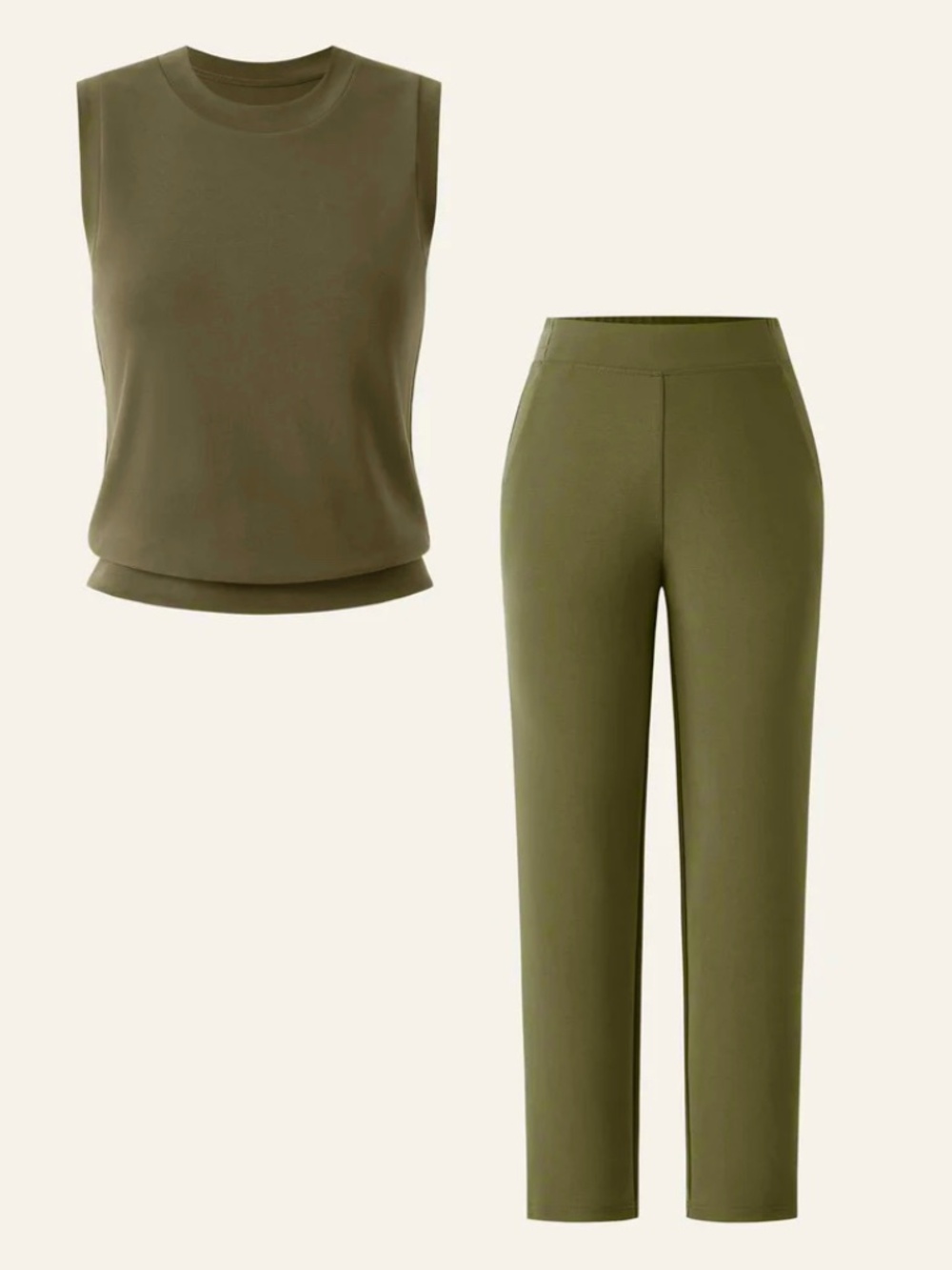 NWT!! $114 OGL 2-pc TRAVEL SET Silky Knit Tee and Cropped Pants ~ OLIVE ~ XS